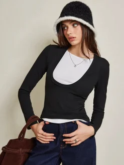 Discount 2 in 1 Color Block Jersey Top T-shirts|Tops