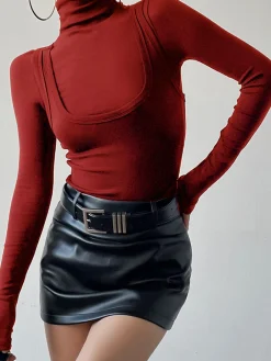 Clearance 2 in 1 Mock Neck Jersey Top T-shirts|Tops