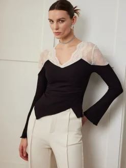 Outlet Asymmetric Skinny Lace Panel Blouse Blouses & Shirts|Tops
