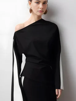Hot Asymmetrical Color Block Jersey Blouse Blouses & Shirts|Matching Sets