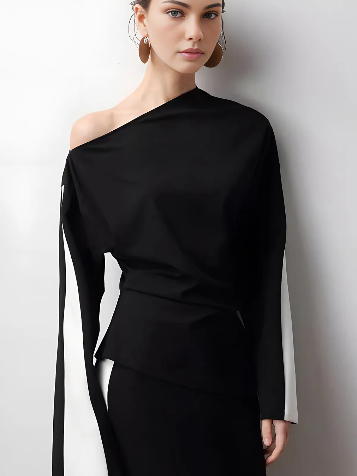Hot Asymmetrical Color Block Jersey Blouse Blouses & Shirts|Matching Sets