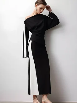 Hot Asymmetrical Color Block Jersey Blouse Blouses & Shirts|Matching Sets