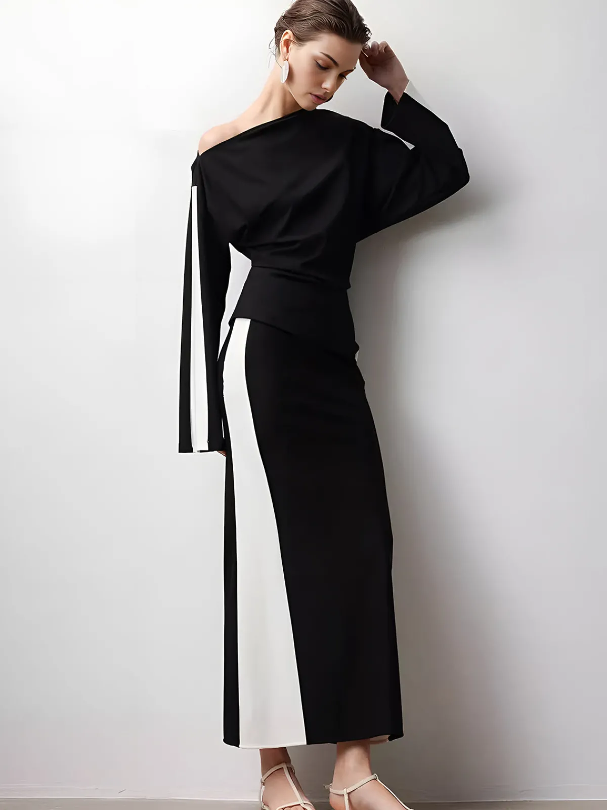 Hot Asymmetrical Color Block Jersey Blouse Blouses & Shirts|Matching Sets