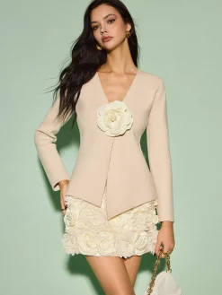 Outlet Asymmetrical 3D Flower Cardigan Knitwear|Tops