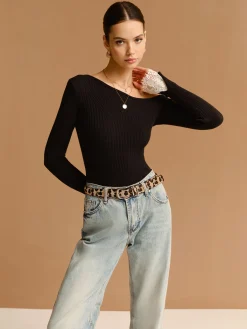 Clearance Asymmetrical Lace-Cuff Slim Sweater Sweater Tops|Sweaters & Cardigans