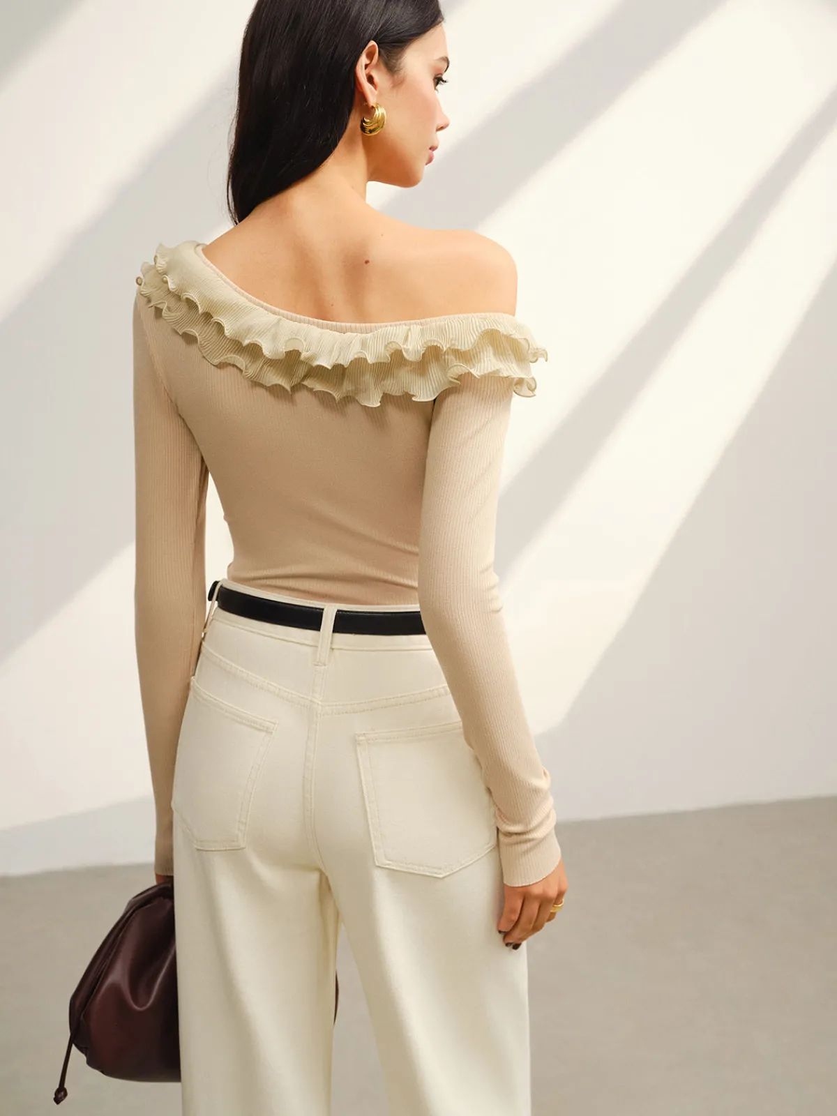 Hot Asymmetrical Neck Lettuce Trim Jersey Top Tops