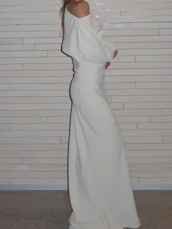 Asymmetrical Off Shoulder Solid Long Sleeve Maxi Dress Casual Dresses|Work Dresses