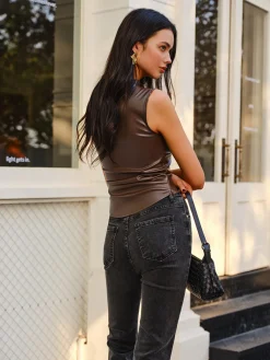 New Asymmetrical Skinny Faux Leather Tank Top Tank Tops & Camis|Tops