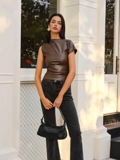 Discount Asymmetrical Skinny Faux Leather Tank Top Tank Tops & Camis|Tops