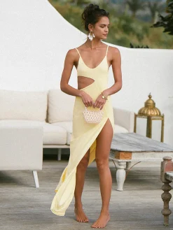 Outlet Asymmetrical Split Thigh Cutout Long Dress Vacation Dresses|Summer Dresses