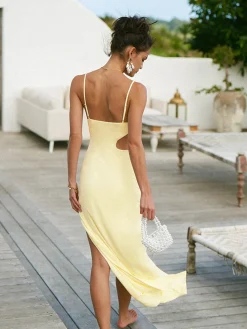 Outlet Asymmetrical Split Thigh Cutout Long Dress Vacation Dresses|Summer Dresses
