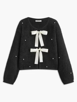 Online Beaded Decor Bow Knit Top Sweater Tops|Sweaters & Cardigans