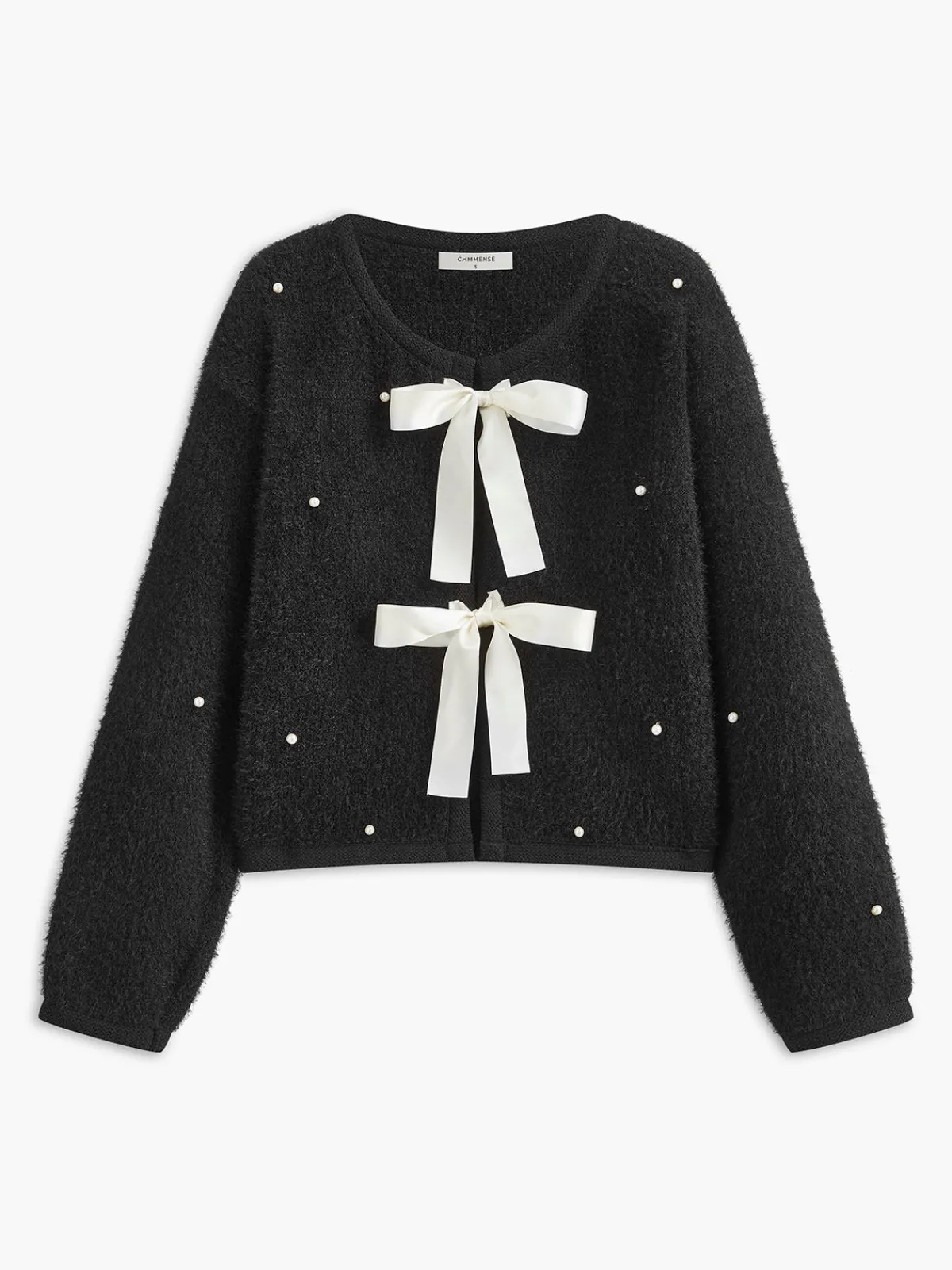 Online Beaded Decor Bow Knit Top Sweater Tops|Sweaters & Cardigans
