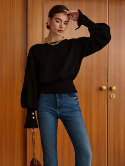 Clearance Bell Sleeve Cinched Sweatshirt Sweatshirts & Hoodies|Tops
