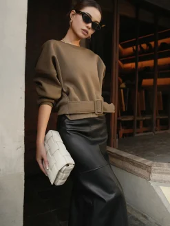 Sale Belted Short Sweatshirt Sweatshirts & Hoodies|Tops