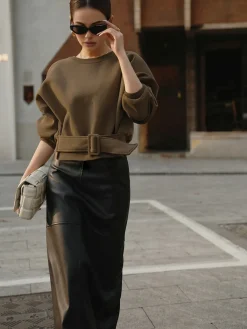 Sale Belted Short Sweatshirt Sweatshirts & Hoodies|Tops