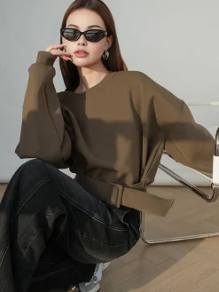 Sale Belted Short Sweatshirt Sweatshirts & Hoodies|Tops