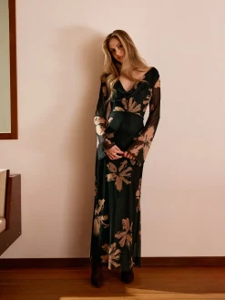 New Boheme Printed Cowl Neck Floral Dress Casual Dresses|Work Dresses