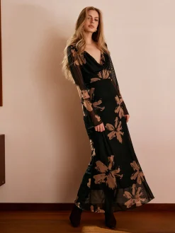 New Boheme Printed Cowl Neck Floral Dress Casual Dresses|Work Dresses