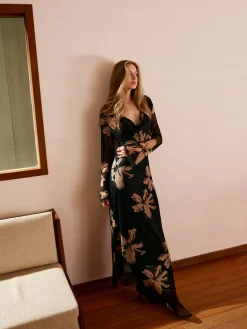 Hot Boheme Printed Cowl Neck Floral Dress Black Dresses|Casual Dresses