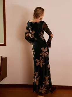 Hot Boheme Printed Cowl Neck Floral Dress Black Dresses|Casual Dresses