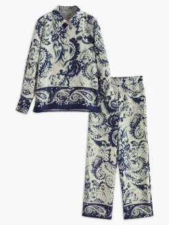 New Boheme Printed Satin Breasted Polo Shirt Matching Sets|Tops