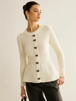 Outlet Bow Decor Ruffle Knit Top Sweater Tops|Sweaters & Cardigans