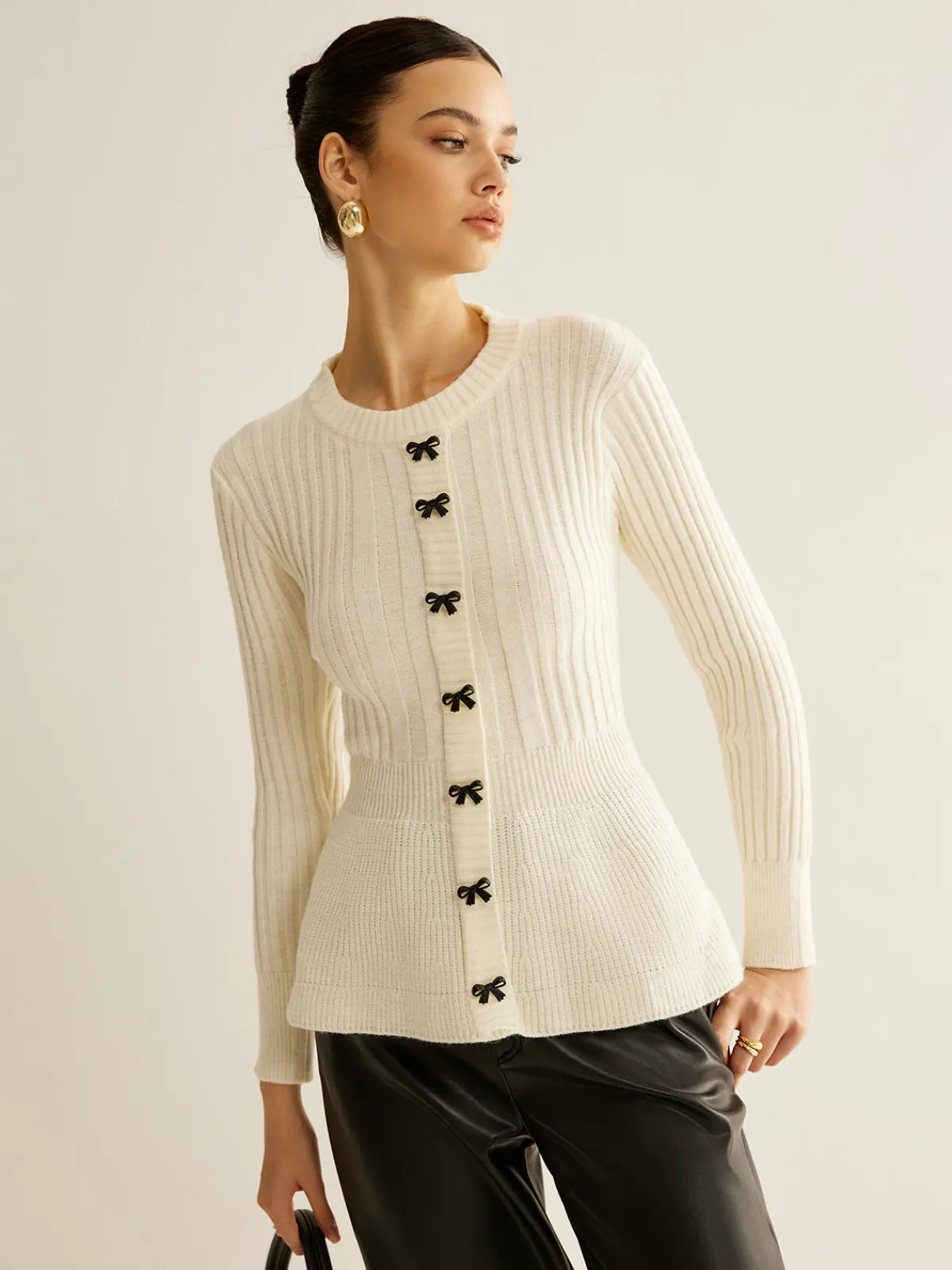 Outlet Bow Decor Ruffle Knit Top Sweater Tops|Sweaters & Cardigans