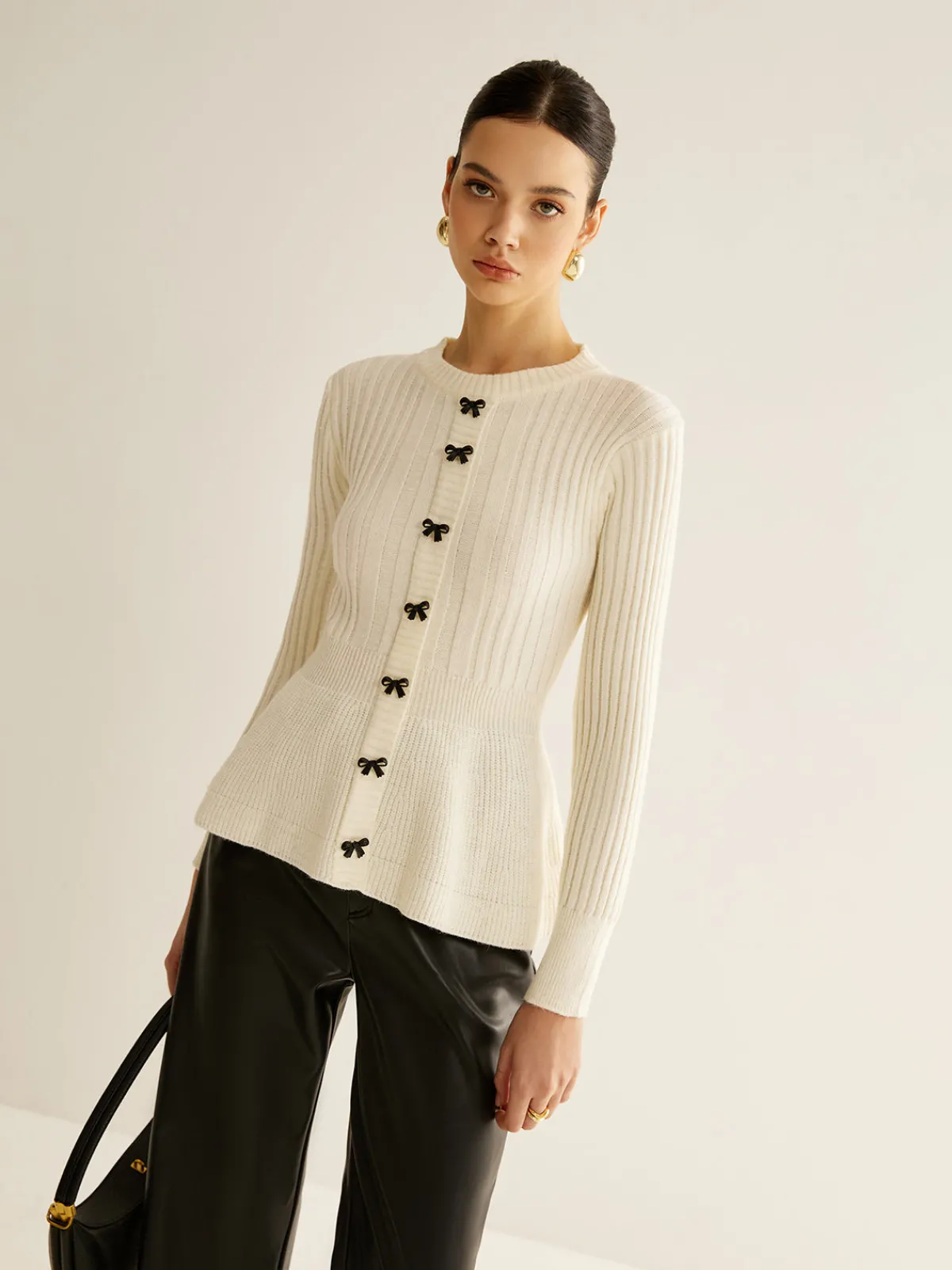 Outlet Bow Decor Ruffle Knit Top Sweater Tops|Sweaters & Cardigans