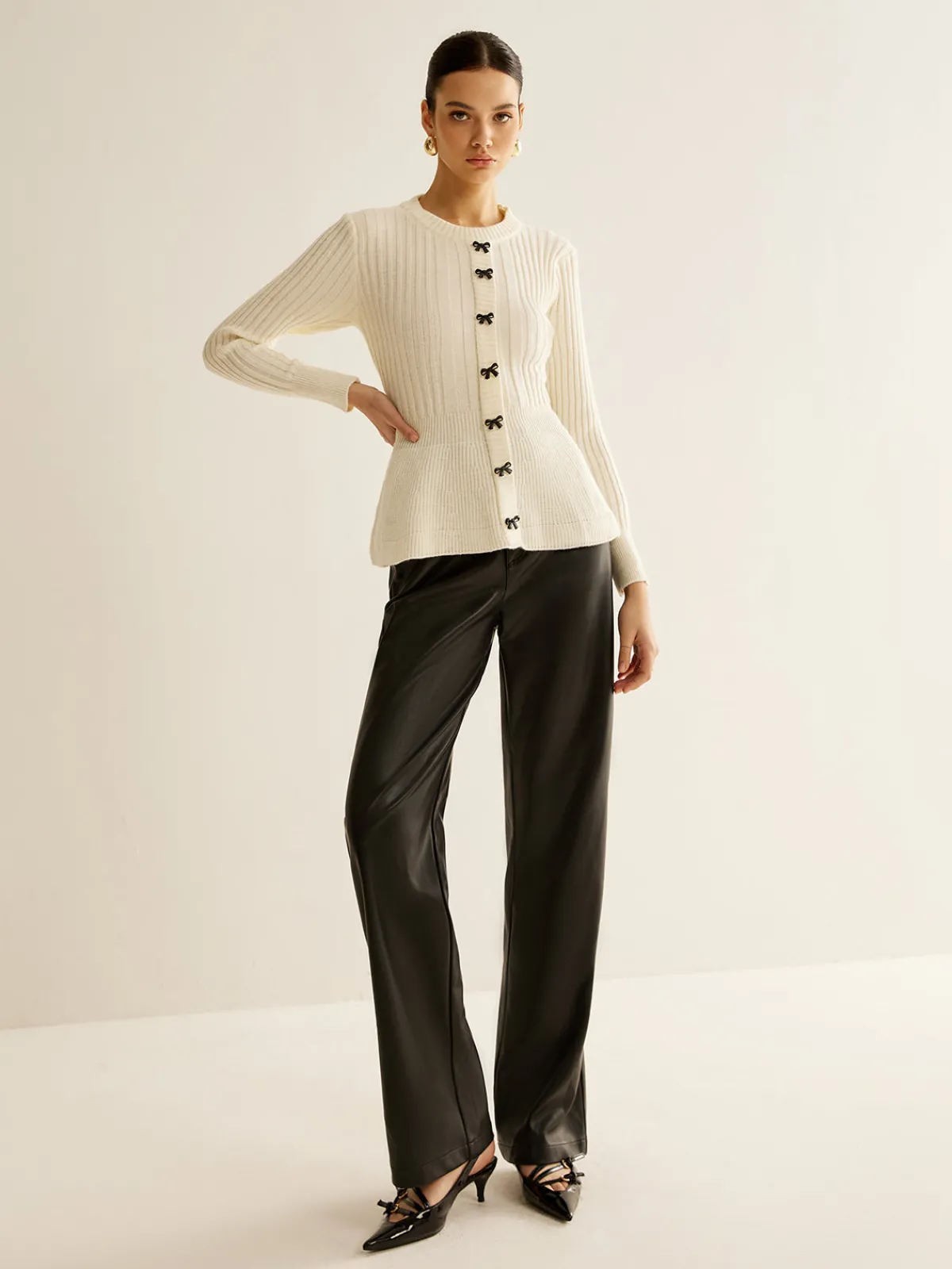 Outlet Bow Decor Ruffle Knit Top Sweater Tops|Sweaters & Cardigans