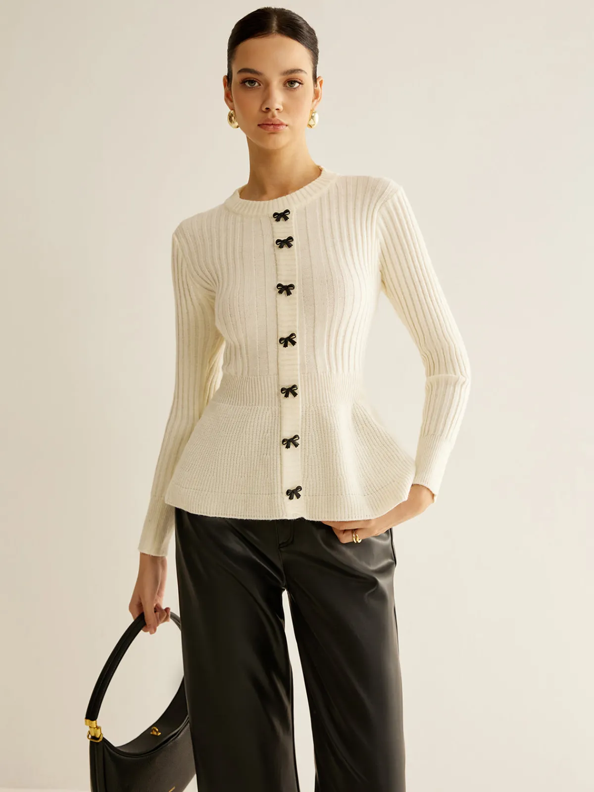 New Bow Decor Ruffle Knit Top Sweater Tops|Sweaters & Cardigans
