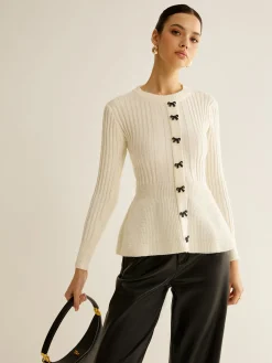 New Bow Decor Ruffle Knit Top Sweater Tops|Sweaters & Cardigans