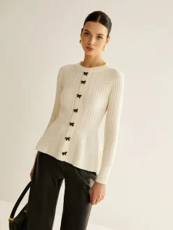 New Bow Decor Ruffle Knit Top Sweater Tops|Sweaters & Cardigans