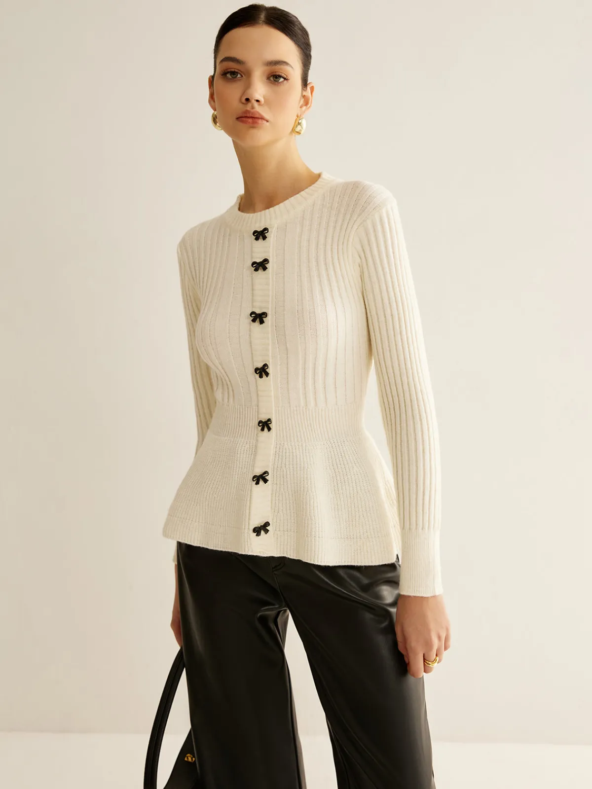 New Bow Decor Ruffle Knit Top Sweater Tops|Sweaters & Cardigans
