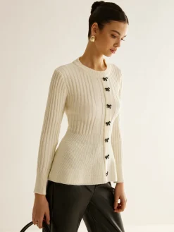 New Bow Decor Ruffle Knit Top Sweater Tops|Sweaters & Cardigans