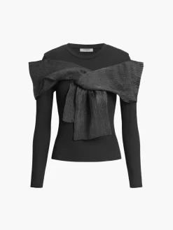 Sale Bow Knot Long Sleeve Top T-shirts|Tops