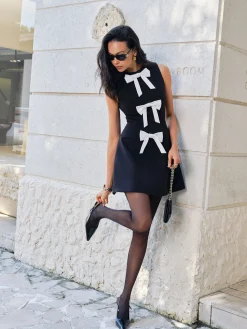 Online Bow-Decor Zipper Tank Dress Casual Dresses|Work Dresses
