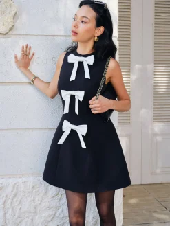 Online Bow-Decor Zipper Tank Dress Casual Dresses|Work Dresses