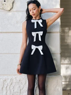 Online Bow-Decor Zipper Tank Dress Casual Dresses|Work Dresses