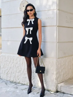 Online Bow-Decor Zipper Tank Dress Casual Dresses|Work Dresses