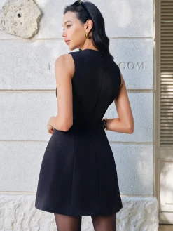 Online Bow-Decor Zipper Tank Dress Casual Dresses|Work Dresses