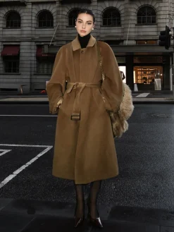 Button Belted Lapel Long Coat Outerwear|Coats