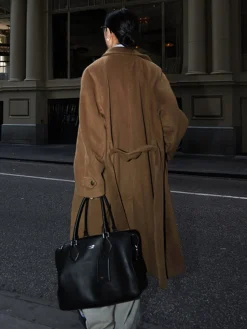 Button Belted Lapel Long Coat Outerwear|Coats