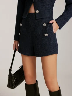 Button Decor Tweed Shorts Shorts|Matching Sets