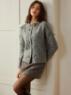 Clearance Button Down Bow-Decor Cardigan Cardigans|Sweaters & Cardigans