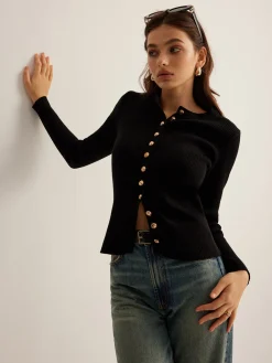Discount Button Down Skinny Knit Top Sweater Tops|Sweaters & Cardigans