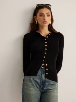 Hot Button Down Skinny Knit Top Sweater Tops|Sweaters & Cardigans