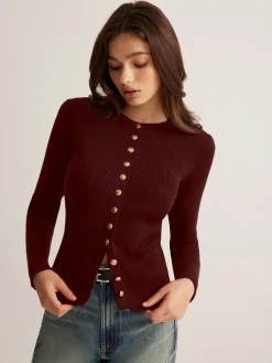 Hot Button Down Skinny Knit Top Sweater Tops|Sweaters & Cardigans