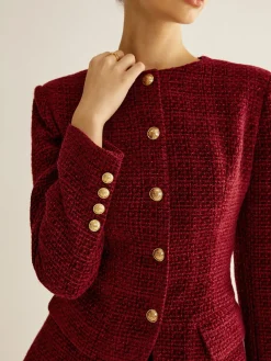 Discount Button Down Slit Tweed Blazer Outerwear|Blazers