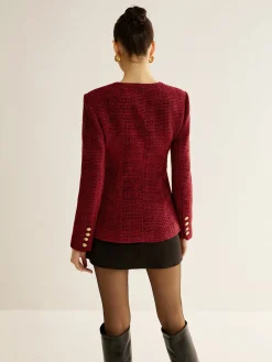 Clearance Button Down Slit Tweed Blazer Outerwear|Blazers